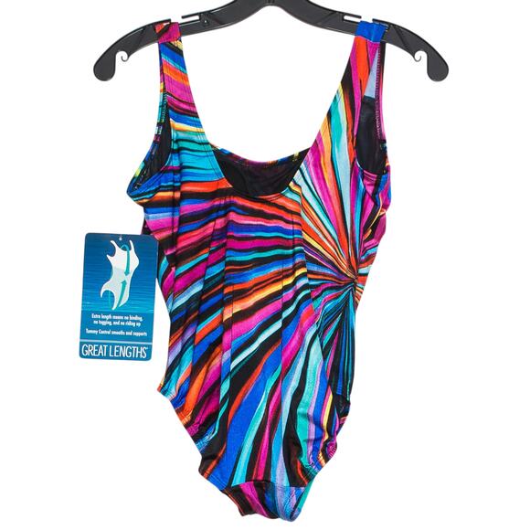 NWT Great Lengths Swimsuit One Piece Y2K Retro Maximalist Rainbow Colorful 8 - Picture 9 of 9